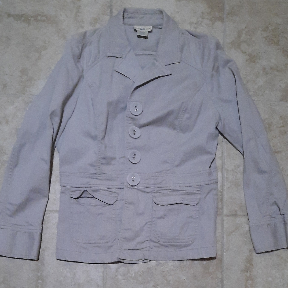 TravelSmith Gray Jean Jacket Lightweight Notched Lapel